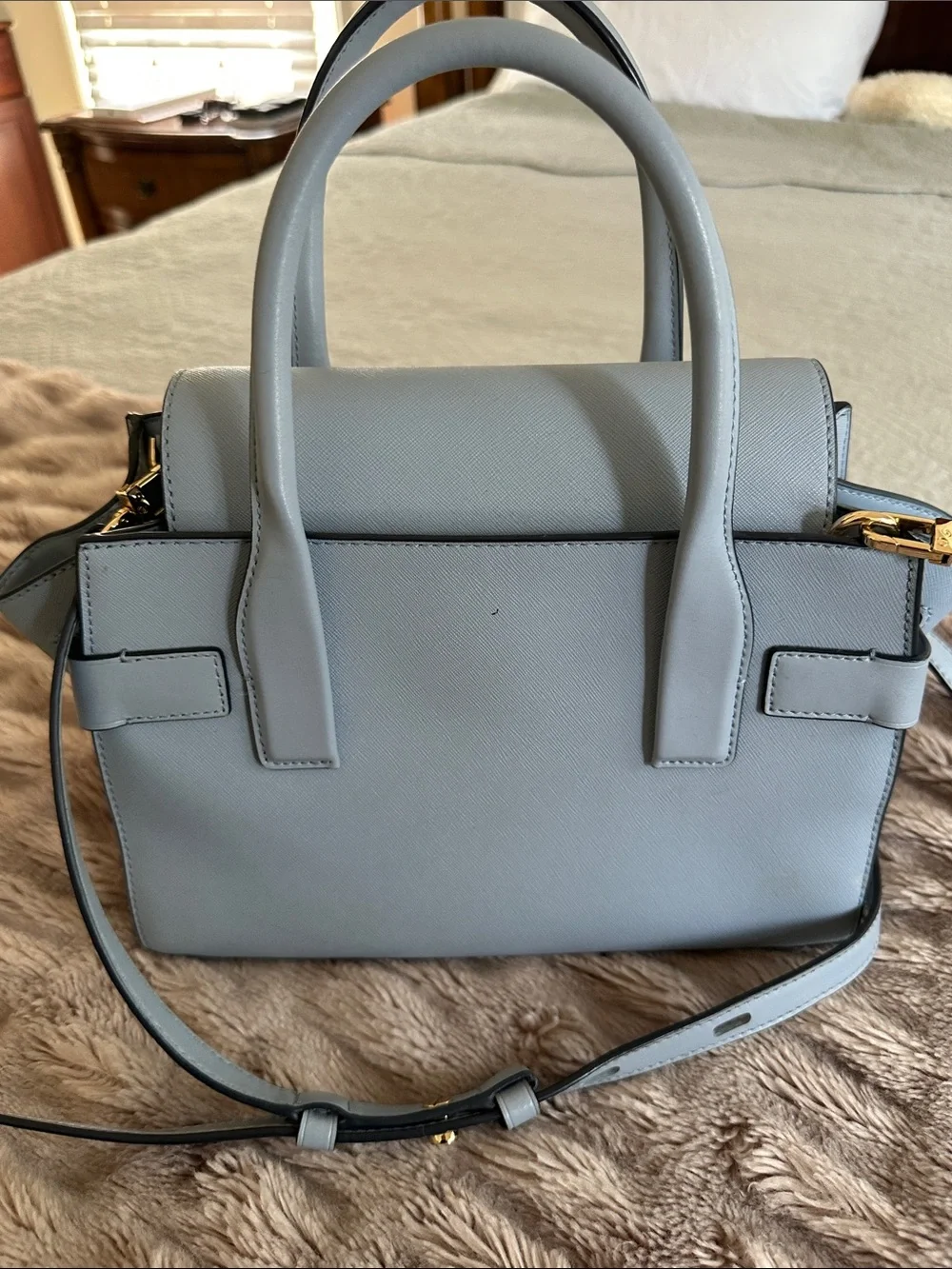 Michael Kors Powder Blue Saffiano Leather Satchel with Gold Hardware